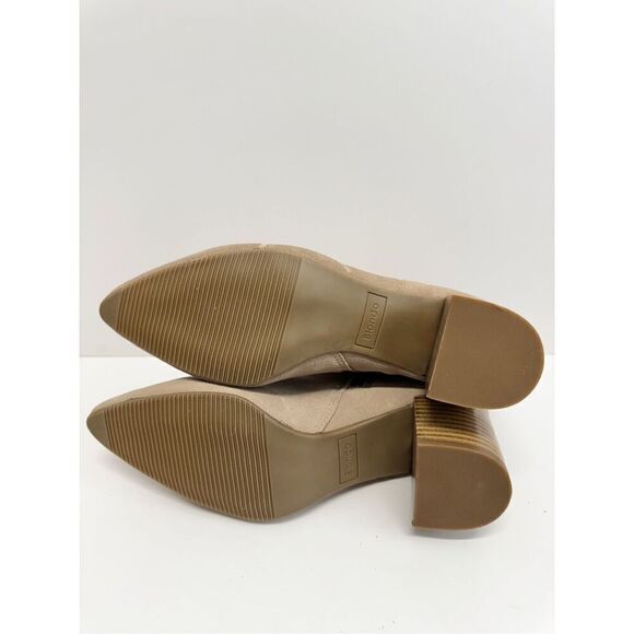 Blondo Booties Size 8 Tan Cow Suede Ankle Boots Block Heel Pull On Side Zip - Picture 9 of 9